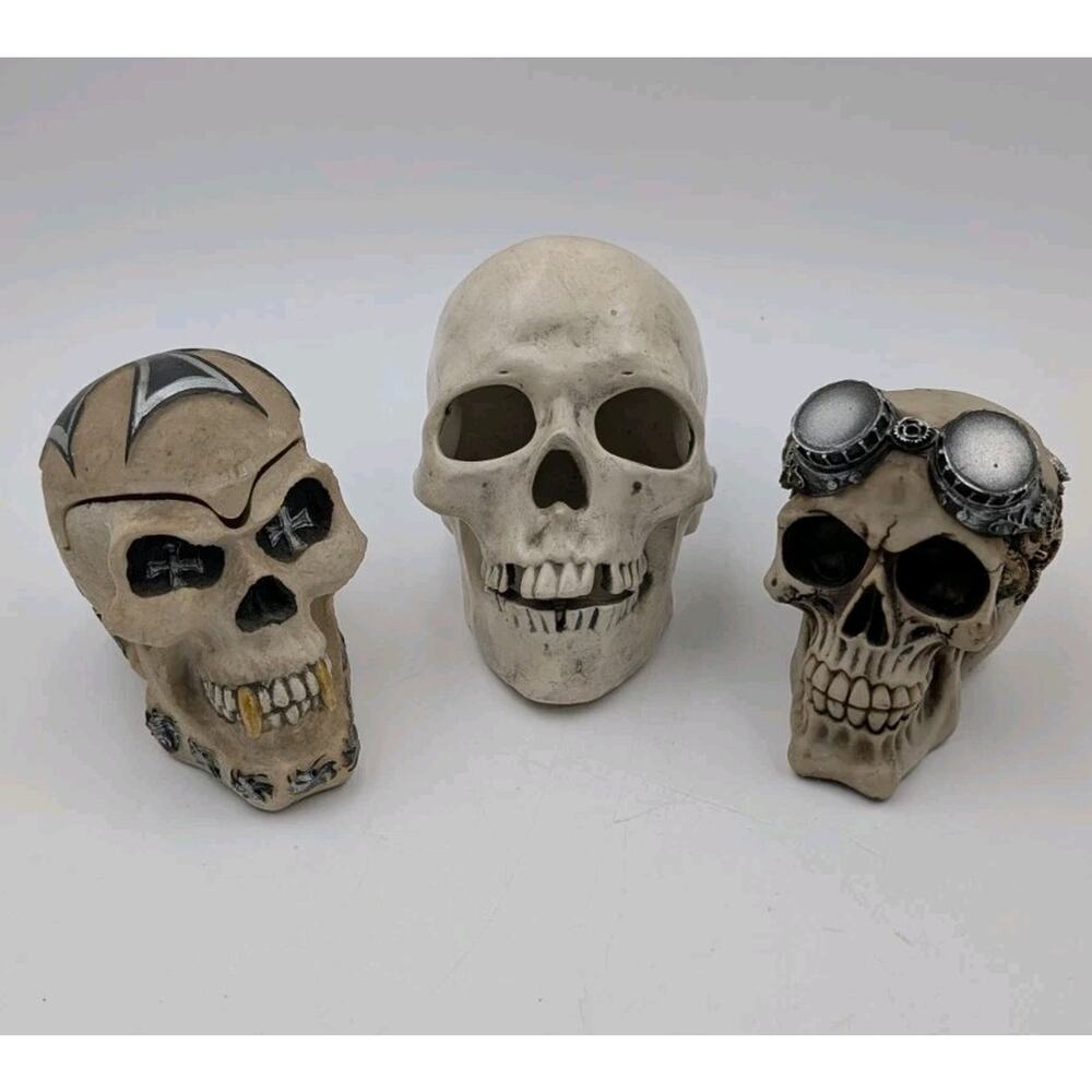 Lot of 3 Resin Skull Figurines – JC Crafts J.D. Dollen 2006 Gothic Steampunk